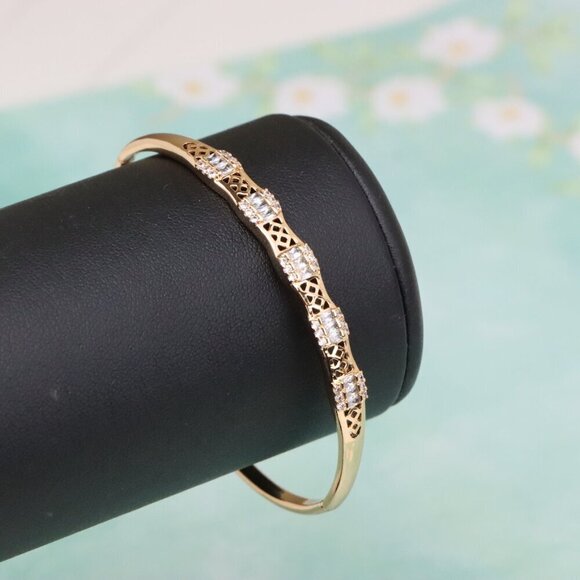 Rose Gold Bangle with Lattice Design and Crystal Accents, XPBL0572 - Picture 7 of 12